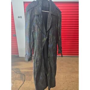 Vintage Floral Trench Coat w/ Zip-Out Wool Liner Belted Long Fit Size L